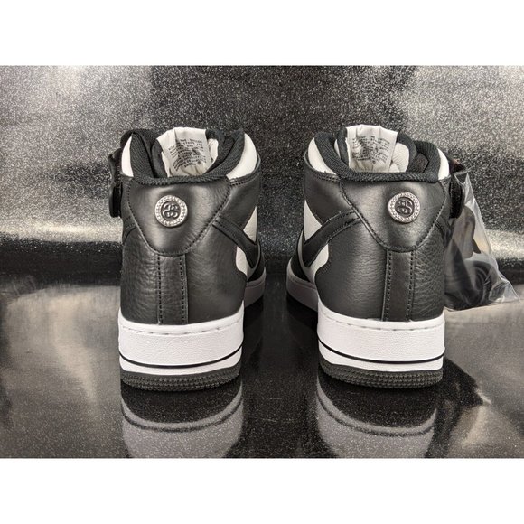 Stussy x Nike Air Force 1 Mid Black White Men\'s Size 10.5 NIB